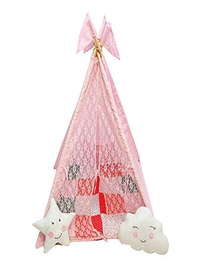 Next Day Art Tent House for Kids Teepee Play Tent for Kids, Portable Teepee Flag House for Boys & Girls, Play House for Indoor & Outdoor with Baby Pillow and Cushions-Pink - Image 3